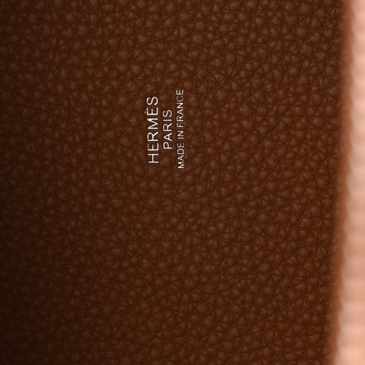 Brown pebbled leather lining with HERMES PARIS made in France stamp