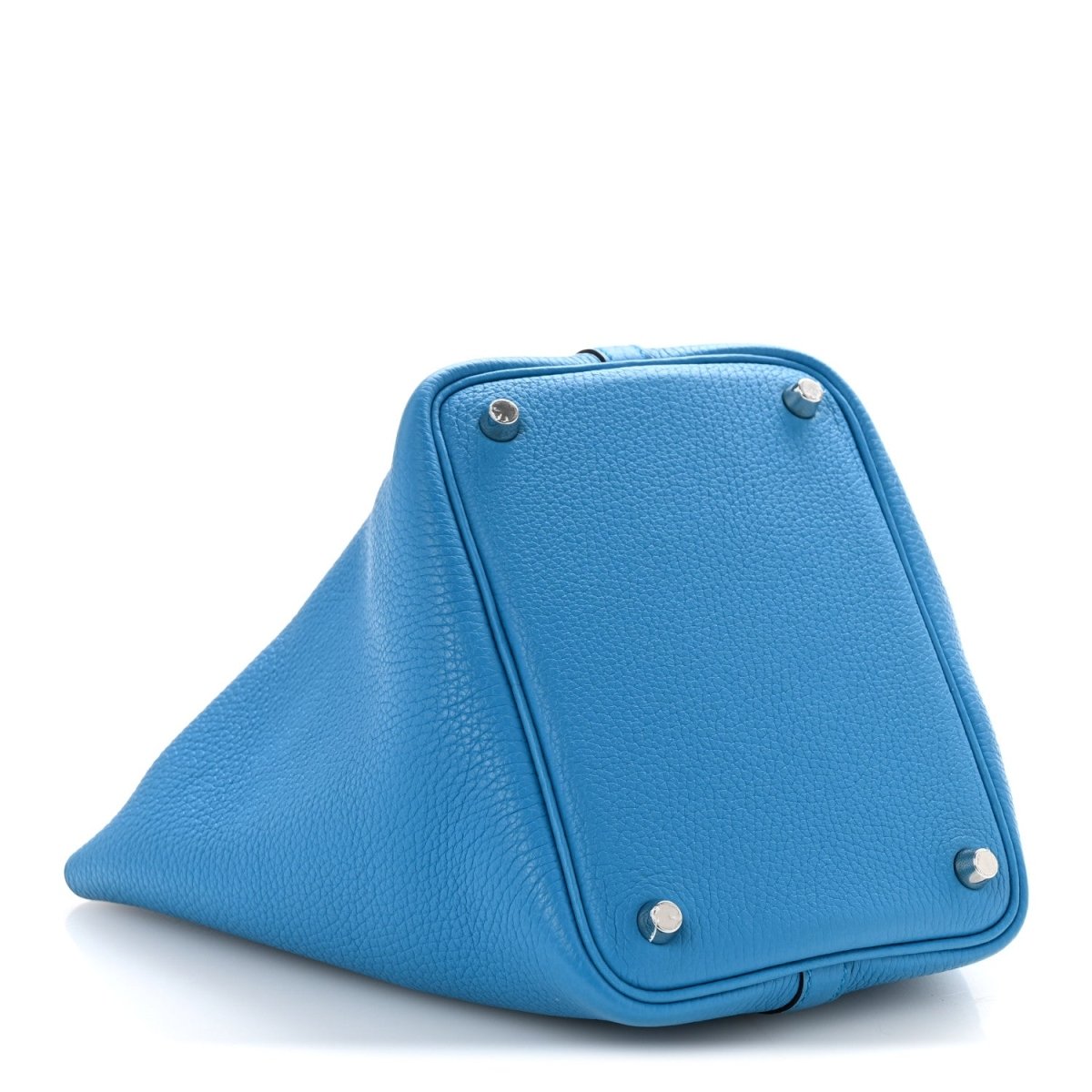 Picotin Lock 18 PM handbag in blue leather with corner studs and top edge
