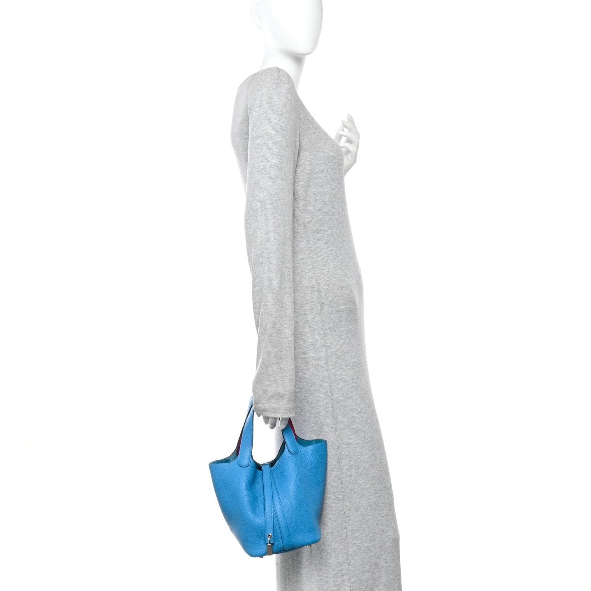 Picotin Lock 18 PM handbag in blue leather with top handles and metal lock