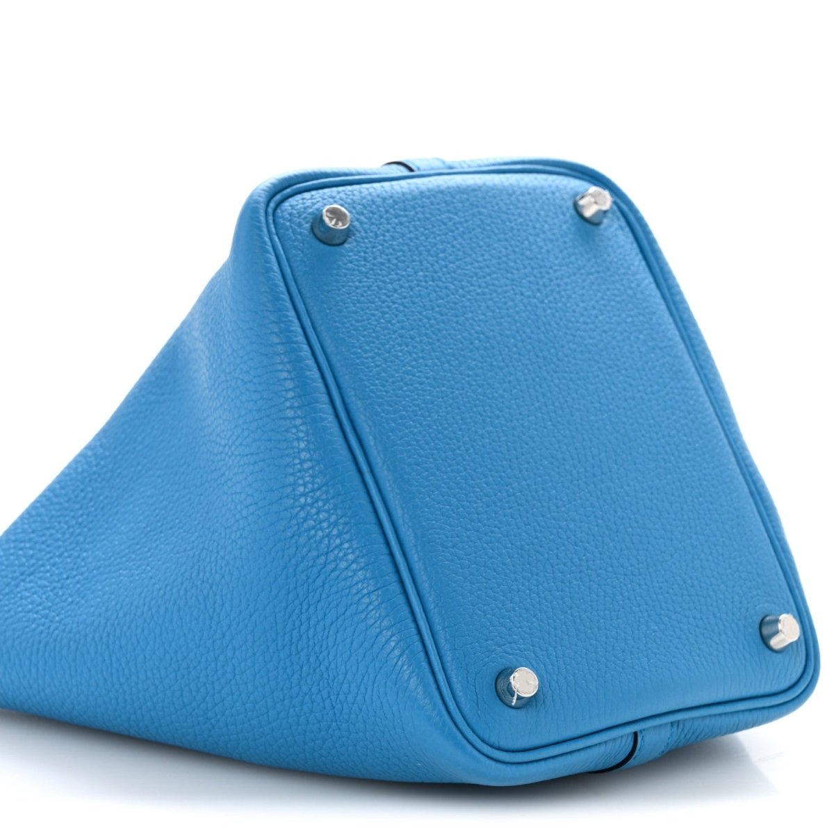 Picotin Lock 18 PM handbag in blue leather with corner studs and curved base