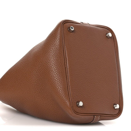 Hermes Picotin lock bag brown textured leather end panel with corner rivets